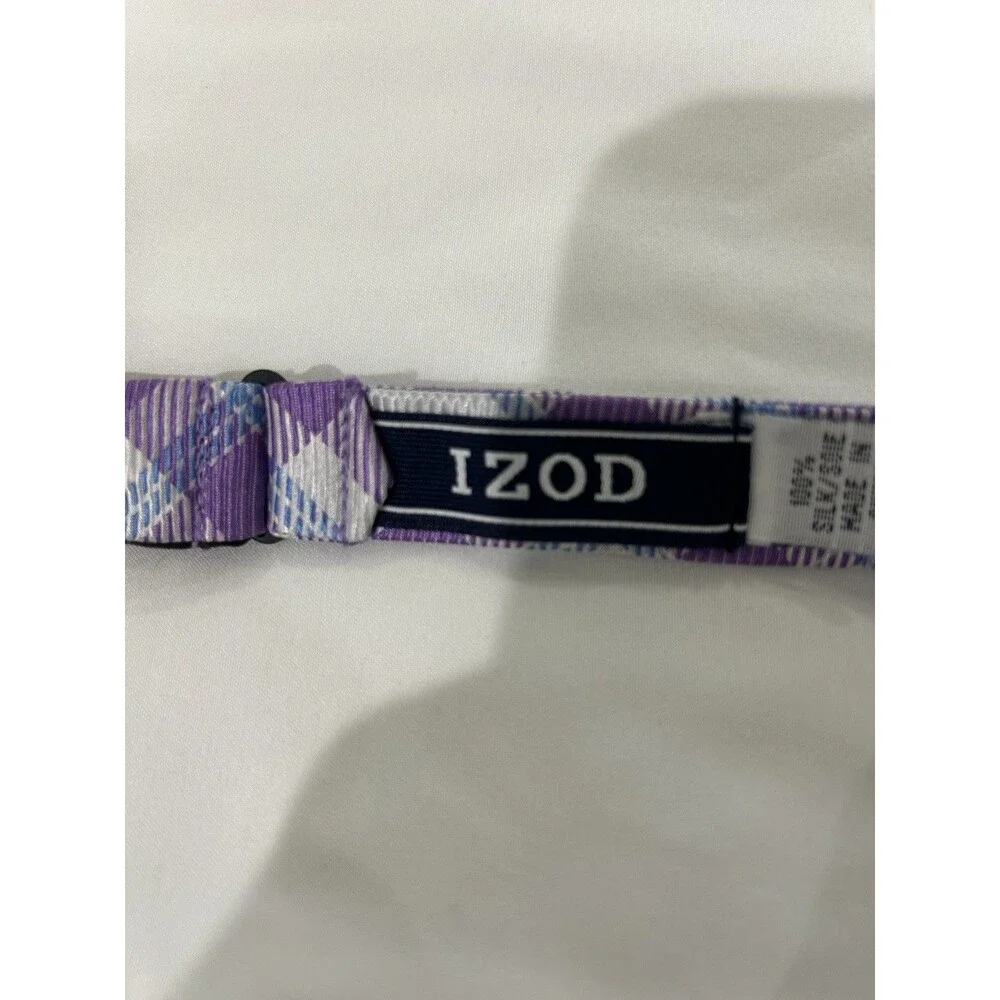 Izod 100% Silk Bow Tie Purple Pastel Plaid Self-Tie Adjustable